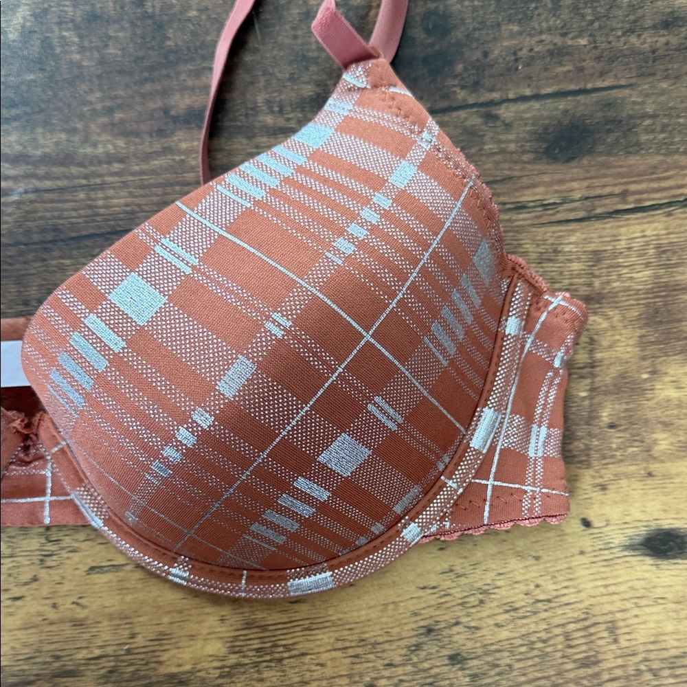 Stylish Plaid Bra in Rust and Silver - Picture 2 of 8